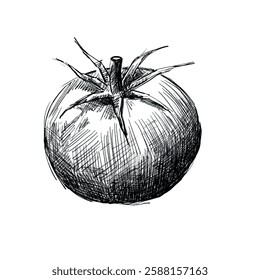 Vector freehand tomato scribble isolated on white background. Texture of writing materials. Handwritten doodles and pencil strokes. Hand drawn tomatoey line art