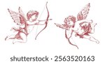 Vector freehand vintage collection Cupid scribble isolated on white background. Texture of writing materials. Handwritten valentines doodles and pencil strokes. Hand drawn Cupidon line art