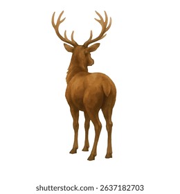 Vector freehand watercolor brown deer rear view illustration isolated on white background. Hand drawn watercolour reindeer.	
