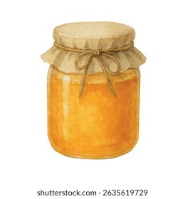 Vector freehand Watercolor illustration of a jar of honey. Hand drawn watercolour Honeyed. Honeybee for postcard design, packaging, logo