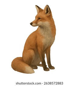 Vector freehand watercolor illustration of a sitting Fox isolated on a white background. Hand drawn Foxy watercolour for design, foxiness logo, postcards, posters and digital projects