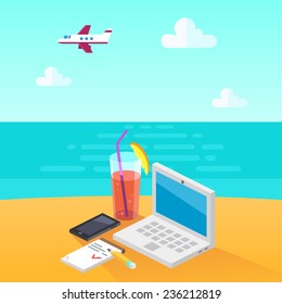 Vector freelance job vacation illustration isometric flat style infographic