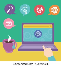 Vector freelance work from home - concept and icons in flat style
