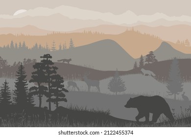 Vector freestyle hand-drawn illustration of nature, wallpaper of  nature and animals, design for the living room