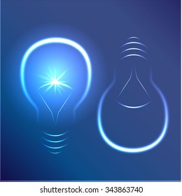 Vector freezelight silhouettes of light bulb. On and off. Glowing design elements. 