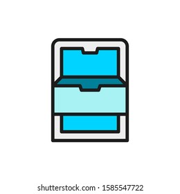 Vector freezer with drawers, fridge flat color line icon.