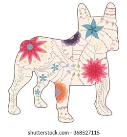 Vector french bulldog painted silhouette vintage