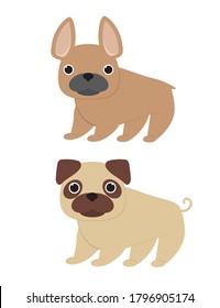 Vector French Bulldog and Pug.