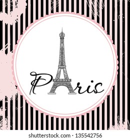 Vector French Card about  Paris. Eiffel Tower consist of ornament