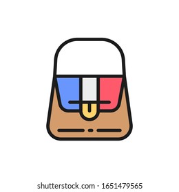 Vector french fashion, women bag flat color line icon.