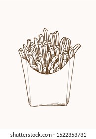 Vector french fries, graphical vintage illustration, junk food
