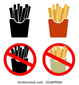 Vector french fries icon set with no sign isolated on white background