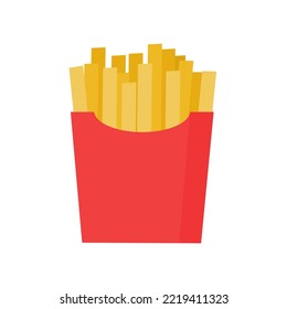 vector of french fries in red box in flat design, vector of fried potatoes