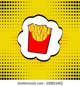 Vector French Fries in red paper Box, pop art fast food Fries icon design