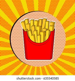 Vector French Fries in red paper Box, pop art fast food Fries icon design