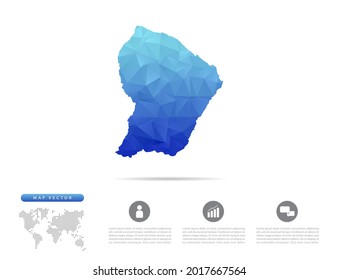 Vector French Guiana map blue polygon triangle mosaic for presentation. Creative concept for infographic.