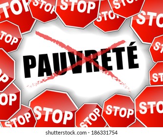 Vector french illustration of stop poverty concept background