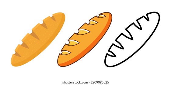 Vector French line bread illustration baguette logo. Food bread flat hot icon