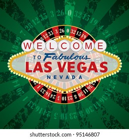 vector french roulette wheel with Las Vegas sign