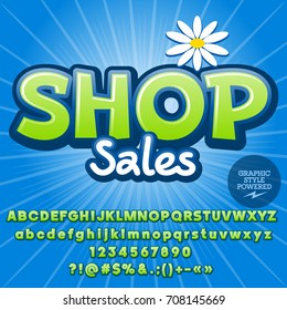 Vector fresh Alphabet. Graphic style Font. Text Shop Sales