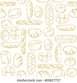 Vector. fresh bake bread seamless pattern. Bakery texture print. packaging, wrapping paper, bakery accessories. Seamless wallpaper background