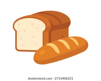 pão de padaria fresco vetor: pão branco fatiado e baguete francês dourado. Perfeito para alimentos, café da manhã, conceitos de cozedura