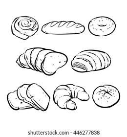 Vector fresh bread on a white background. Hand drawn bakery outline vector illustration. Eco foods.