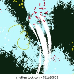 Vector fresh brush stroke splash decoration. Seamless grunge pattern with blue green strokes. Artistic expression artwork with modern elements. Fabric fashion cover