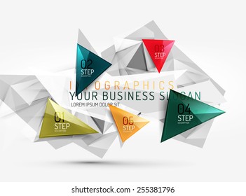 Vector fresh business abstract infographics on 3d triangular background