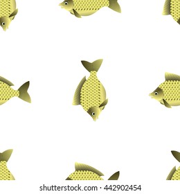 Vector Fresh Carp Isolated on White Background. Seamless Fish Pattern