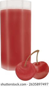 vector Fresh cherry juice with ripe cherries and mint. Rich color and taste, perfect for summer refreshments and healthy drinks.