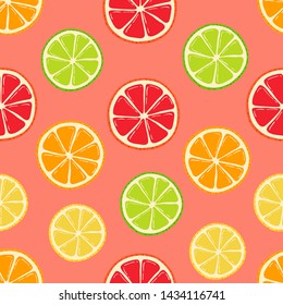 Vector Fresh Cut Citrus Fruits Pattern in Pink Background