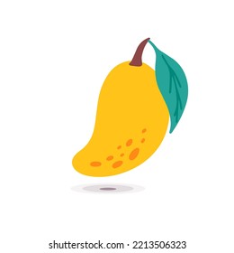 Vektor frische ökogelbe Mango ganze Früchte mit grünen Blättern Plakatdesign. Gesunde, süße Bio-Lebensmittel-Element für Paket- oder Bannerkunst. 