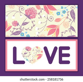 Vector fresh field flowers and leaves love text frame pattern invitation greeting card template