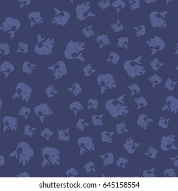 Vector Fresh Fish Isolated on Blue Background. Seamless Pattern