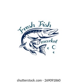 Vector  fresh fish market logo, label for your design