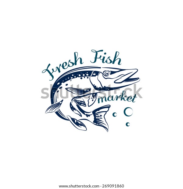 Vector Fresh Fish Market Logo Label Stock Vector Royalty Free 269091860