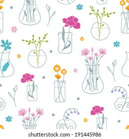 vector fresh flowers in vases seamless pattern background