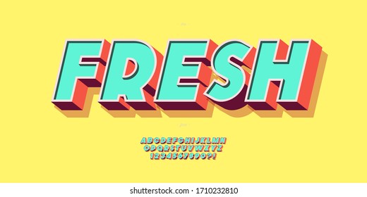 Vector fresh font 3d bold style trendy typography cute color for summer party poster, decoration, promotion, book, infographics, motion graphics, video, t shirt, logo, book, animation, banner, game