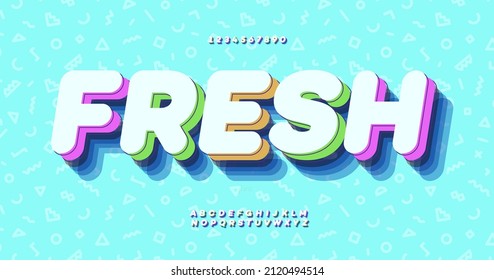 Vector fresh font 3d bold colorful style trendy typography for infographics, motion graphics, video, promotion, decoration, logotype, party poster, t shirt, book, animation, banner, game. 10 eps