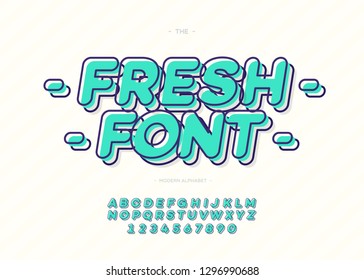 Vector fresh font modern 3d typography color style for promotion, party poster, kids book, greeting card, t shirt, sale banner, printing on fabric, decoration, stamp, special offer