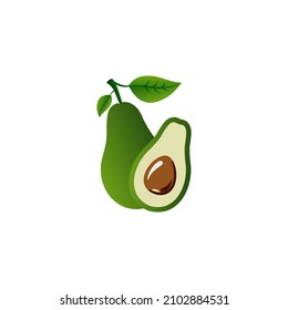 Vector fresh fruit avocado isolated on a white background. Whole and cut avocado in half with holes.