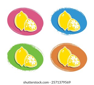 Vector fresh fruit labels with lemon illustration