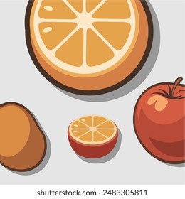 Vector Fresh fruit and vegetables with vitamins 