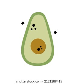 Vector fresh fruits cut in half avocado on white background