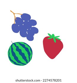 Frutos frescos vectoriales (sandía, uva y fresas)