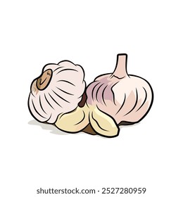 Vector Fresh Garlic Cloves And Bulbs Displayed On A Clean Surface With A White Background For Cooking Inspiration