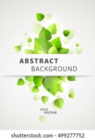 Vector fresh green leaves background with a rectangle copyspace with a sample header. Nice seasonal eco front page layout for an ecology brochure or presentation.