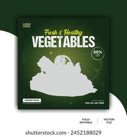 
Vector fresh grocery vegetable delivery social media post promotion template
