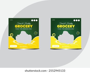 Vector de comestibles frescos entrega de verduras Plantilla de promoción de publicaciones en redes sociales. Plantilla de redes sociales de Vegetable Promotion